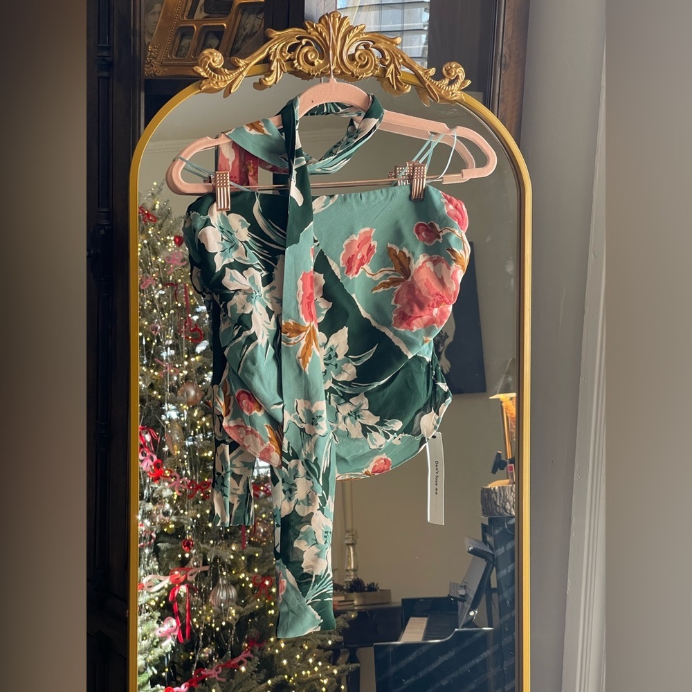 Reformation NWT Lennon Tube Top‎ w/ Scarf in Paloma Teal Green Blue Pink Floral